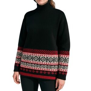 Vintage Liz Claiborne Mock Neck Fair Isle Knit Sweater Black Red Large